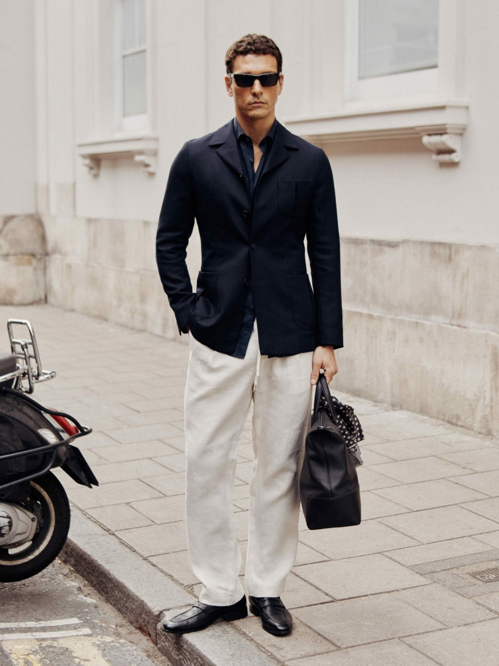 Men Wool-Blend Single-Breasted Blazer Slim-Fit in Navy