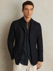 Men Wool-Blend Single-Breasted Blazer Slim-Fit in Navy