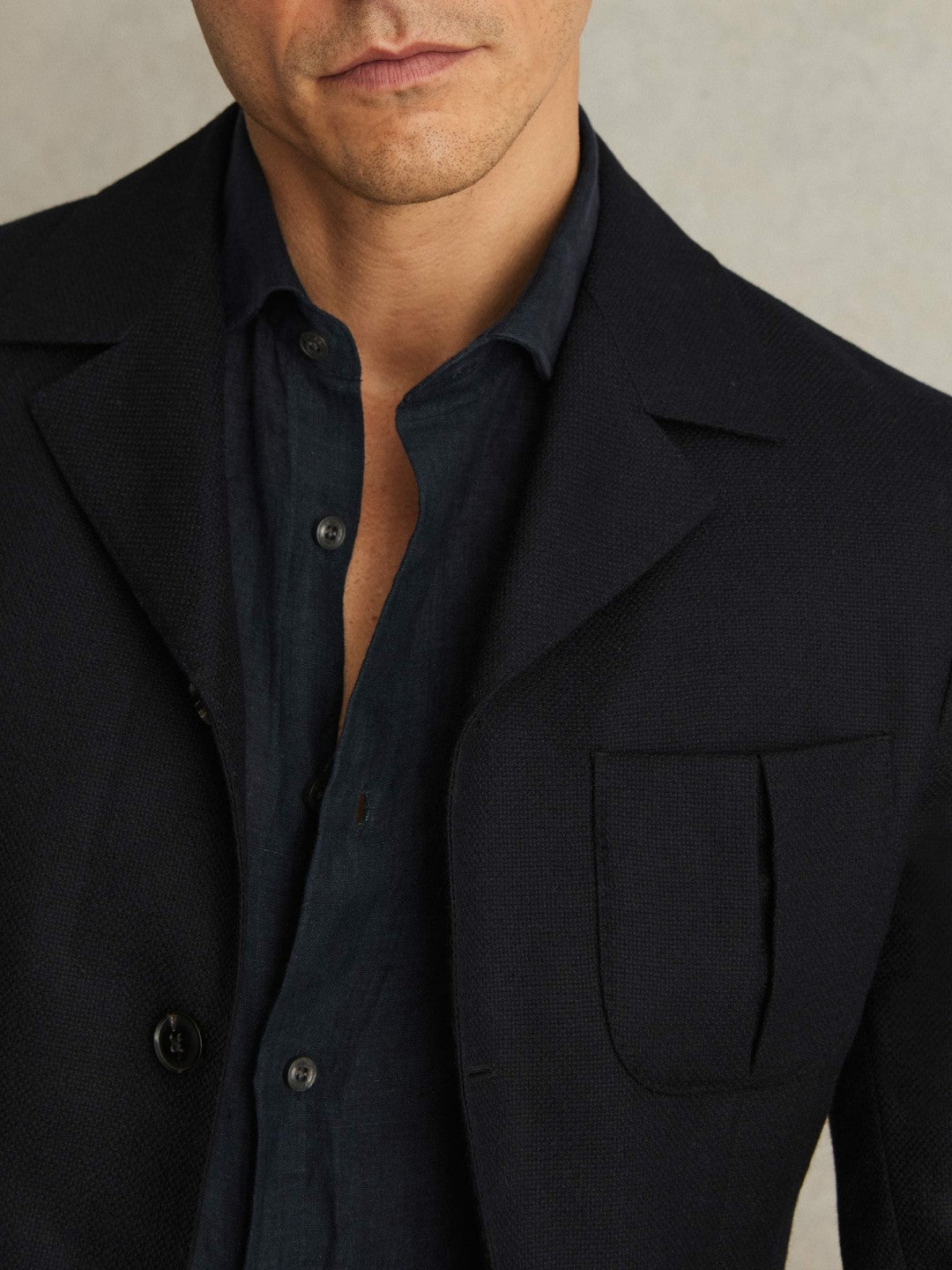 Men Wool-Blend Single-Breasted Blazer Slim-Fit in Navy