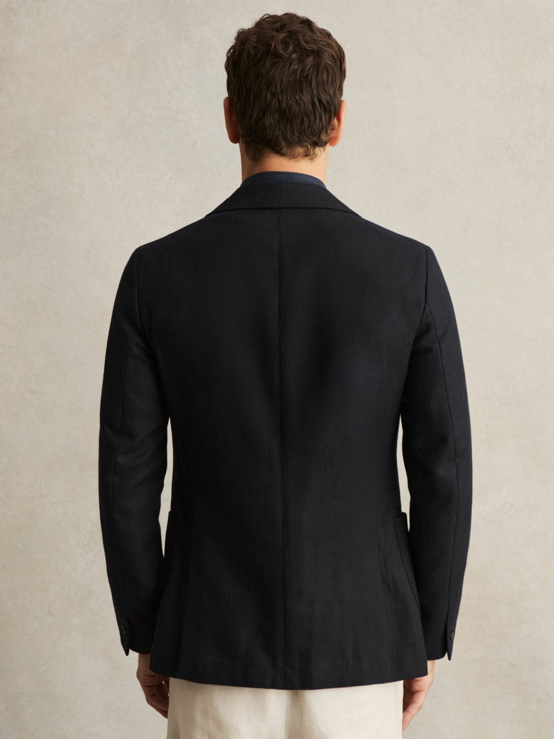 Men Wool-Blend Single-Breasted Blazer Slim-Fit in Navy