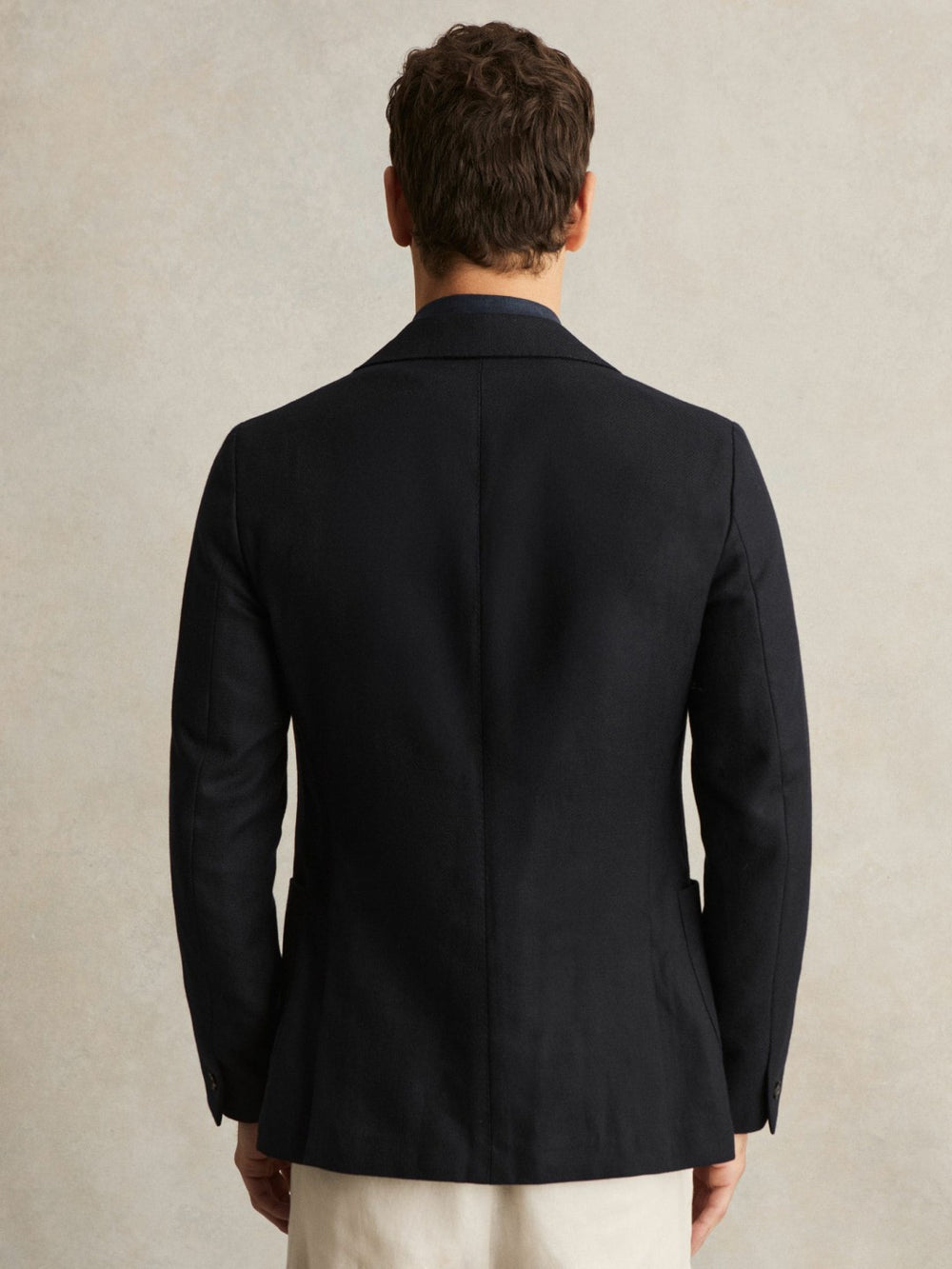 Men Wool-Blend Single-Breasted Blazer Slim-Fit in Navy