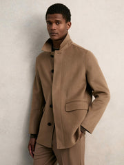 Men Wool Blend Double Face Button Jacket in Brown