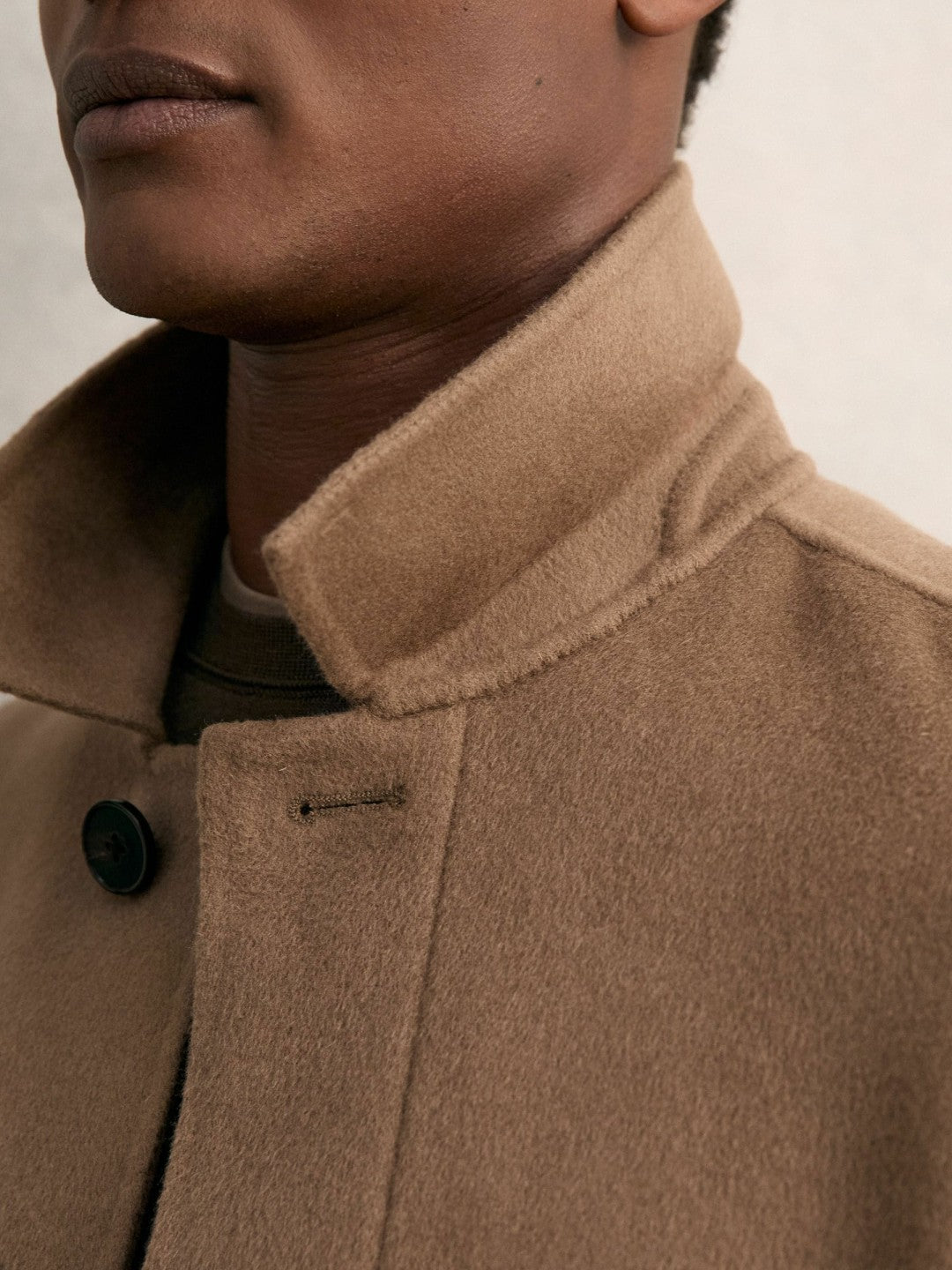 Men Wool Blend Double Face Button Jacket in Brown