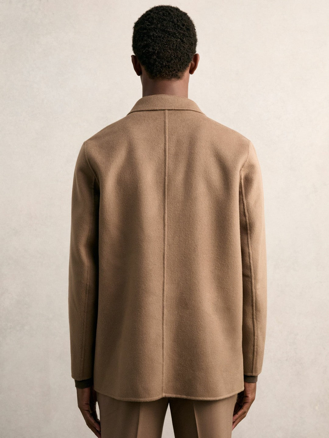 Men Wool Blend Double Face Button Jacket in Brown