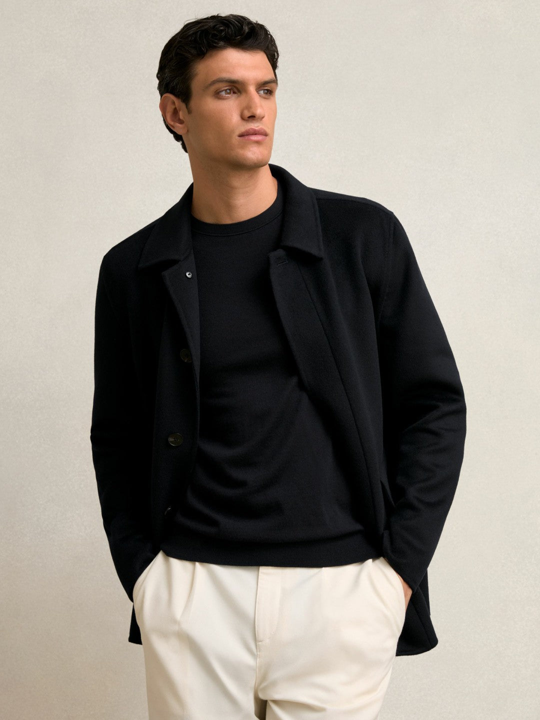 Men Wool Blend Double Face Button Jacket in Navy