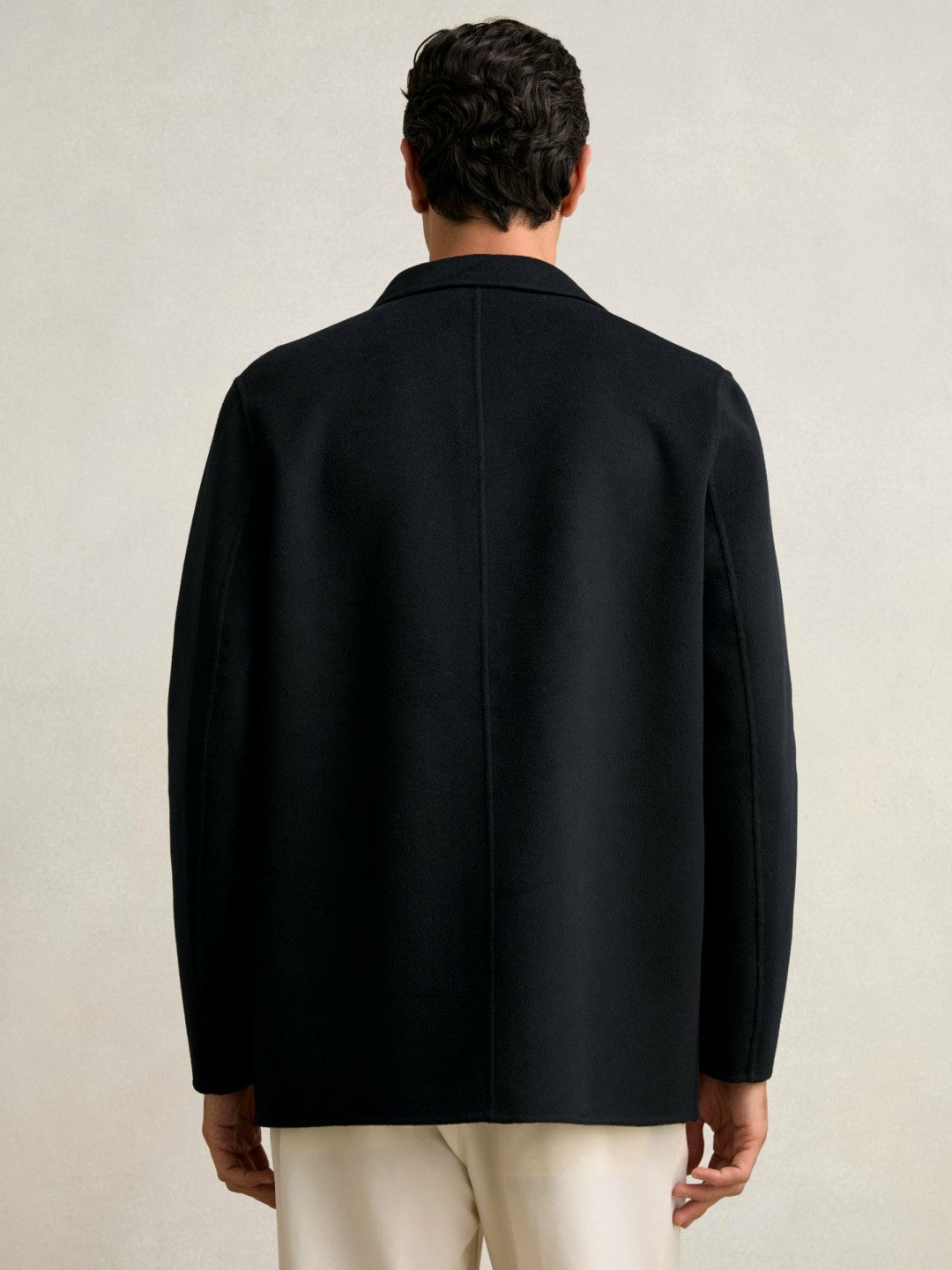 Men Wool Blend Double Face Button Jacket in Navy