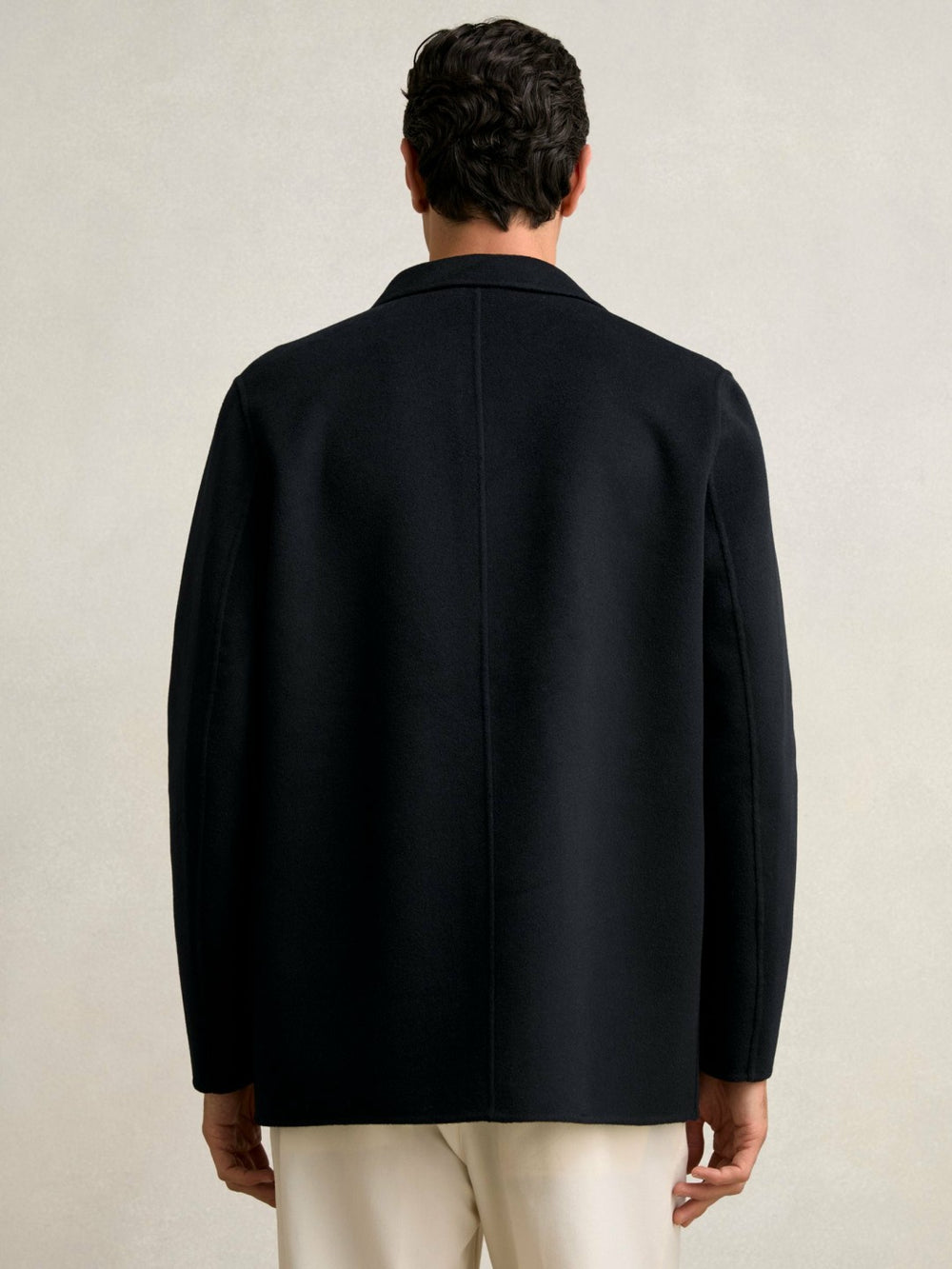 Men Wool Blend Double Face Button Jacket in Navy