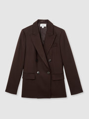 Women Petite Wool-Blend Double-Breasted Suit Blazer in Aubergine