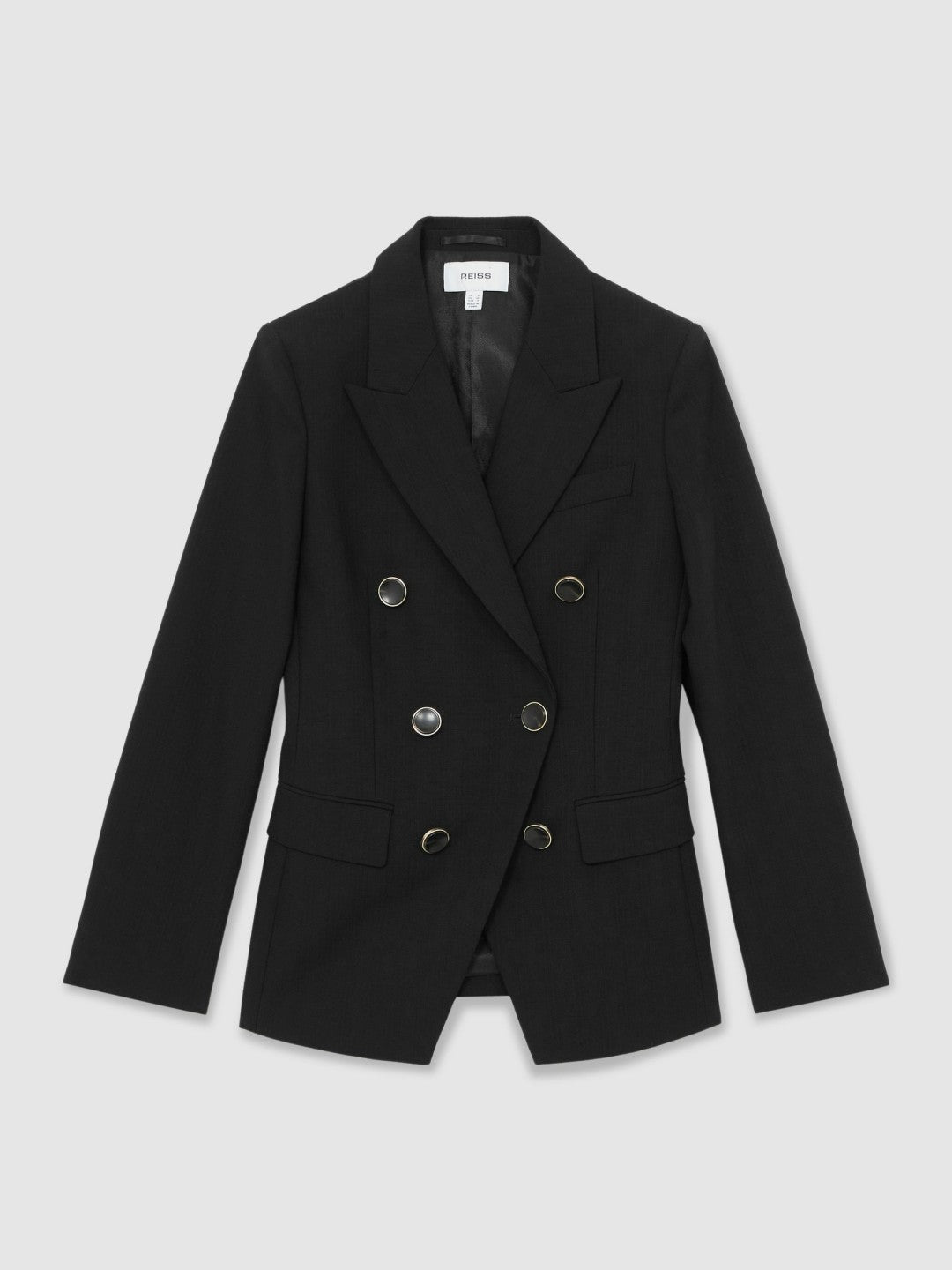 Women Petite Wool-Blend Double-Breasted Blazer in Black