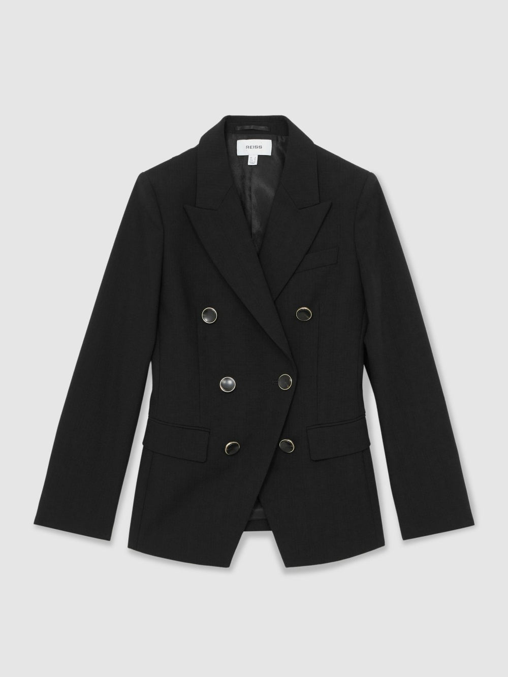 Women Petite Wool-Blend Double-Breasted Blazer in Black