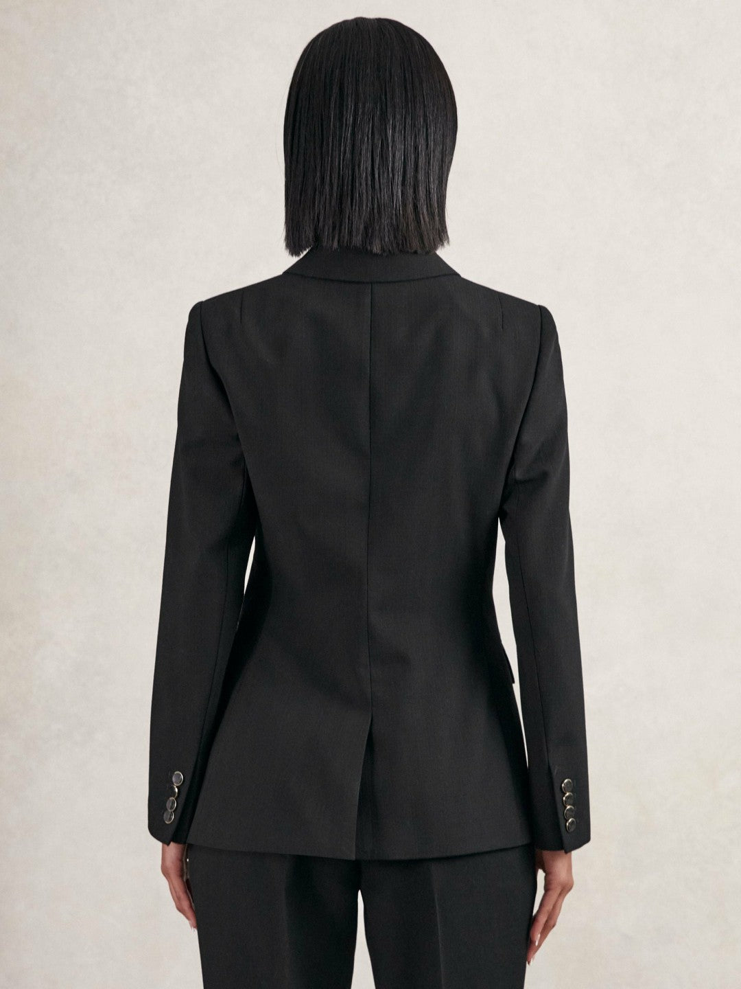 Women Petite Wool-Blend Double-Breasted Blazer in Black