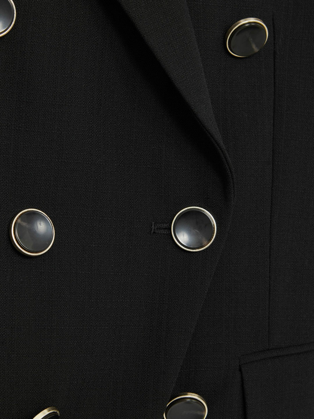 Women Petite Wool-Blend Double-Breasted Blazer in Black