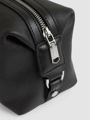 Men Micro-Grain Leather Washbag in Black