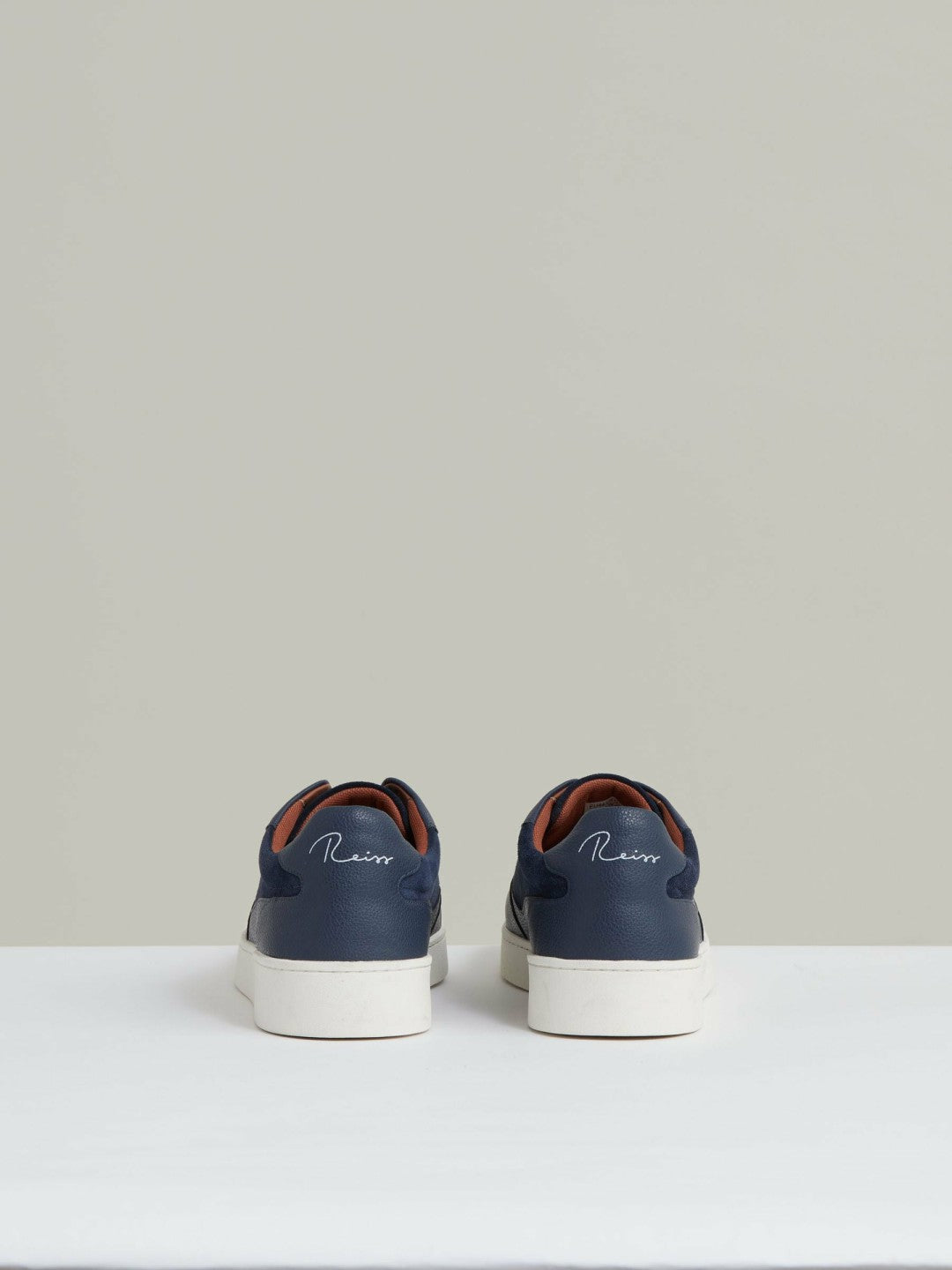 Men Leather Elasticated-Lace Trainers in Navy Blue