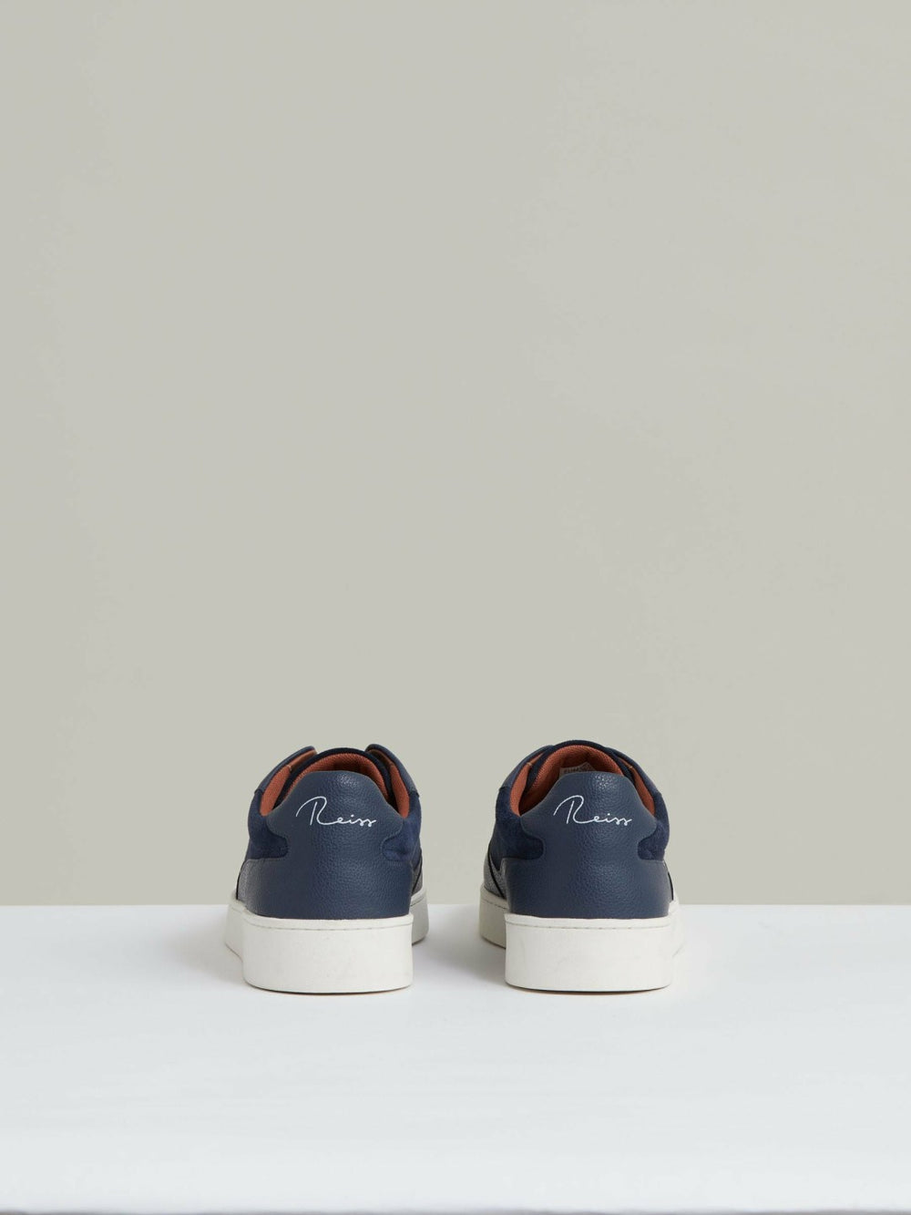 Men Leather Elasticated-Lace Trainers in Navy Blue