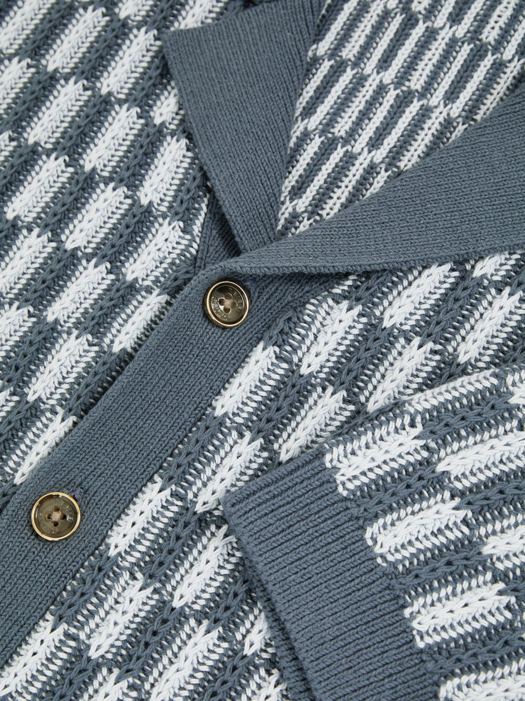 Men Cotton Checkerboard-Knit Shirt in Airforce Blue/Soft Blue