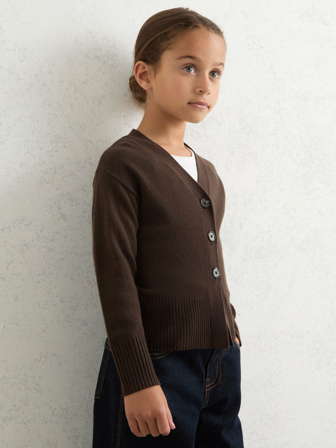 Children & Baby 4-9 yrs Wool-Blend Fitted Cardigan With Cashmere in Brown