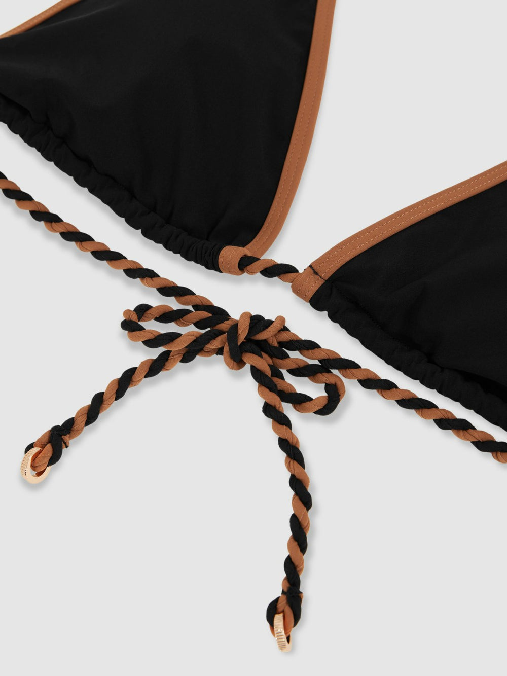 Women Triangle Twist-Strap Bikini Top in Black/Brown