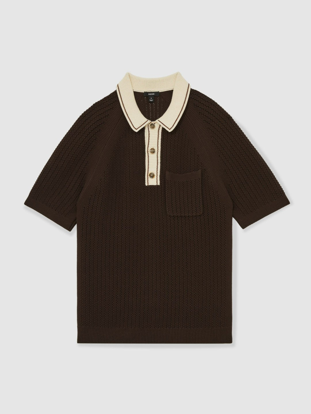 Men Cotton Textured Knit Contrast Polo Shirt in Dark Brown/Stone