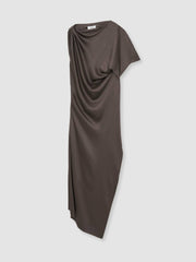 Women Satin Asymmetric Draped Midi Dress in Mauve