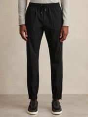 Men Drawstring Technical Cuffed Trousers in Black
