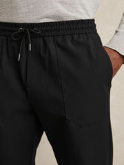 Men Drawstring Technical Cuffed Trousers in Black