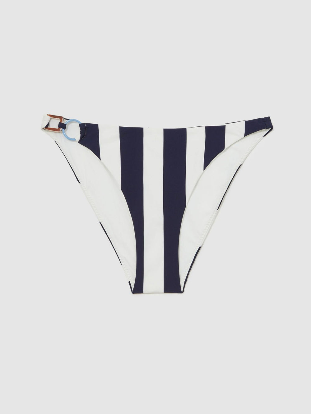 Women Stripe Ring-Detail Bikini Bottoms in Navy/Brown