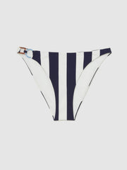 Women Stripe Ring-Detail Bikini Bottoms in Navy/Brown