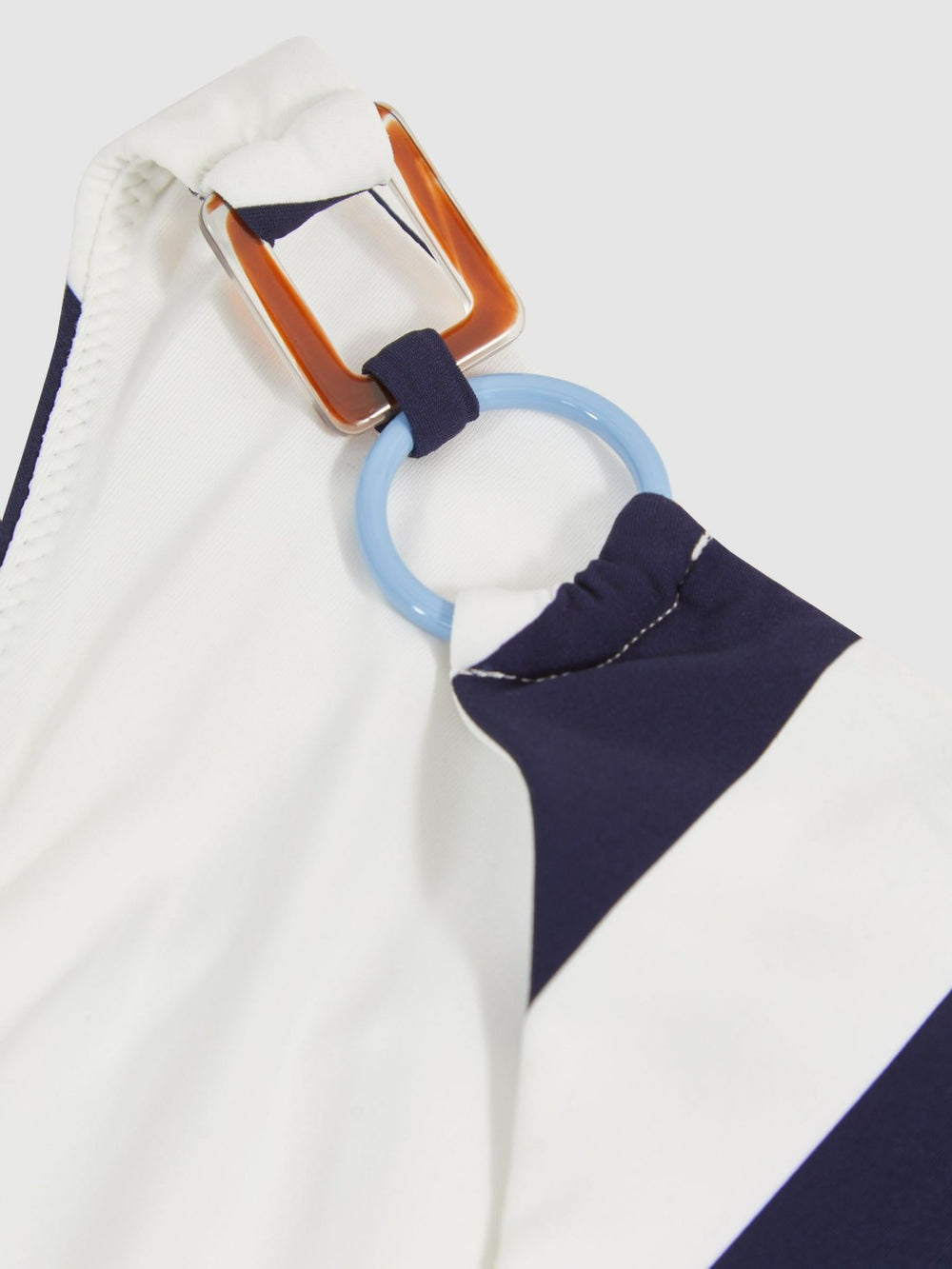 Women Stripe Ring-Detail Bikini Bottoms in Navy/Brown