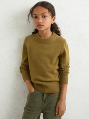 Children & Baby 13-14 yrs Wool-Blend Open-Stitch Jumper with Cashmere in Khaki Green