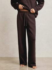 Women Wide-Leg Interlock Drawstring Joggers in Plum