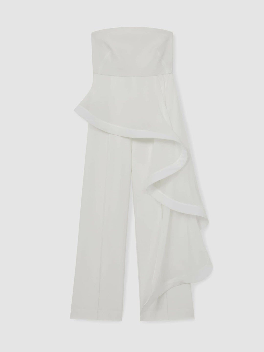 Women Silk Ruffle Bandeau Wide-Leg Jumpsuit in Ivory