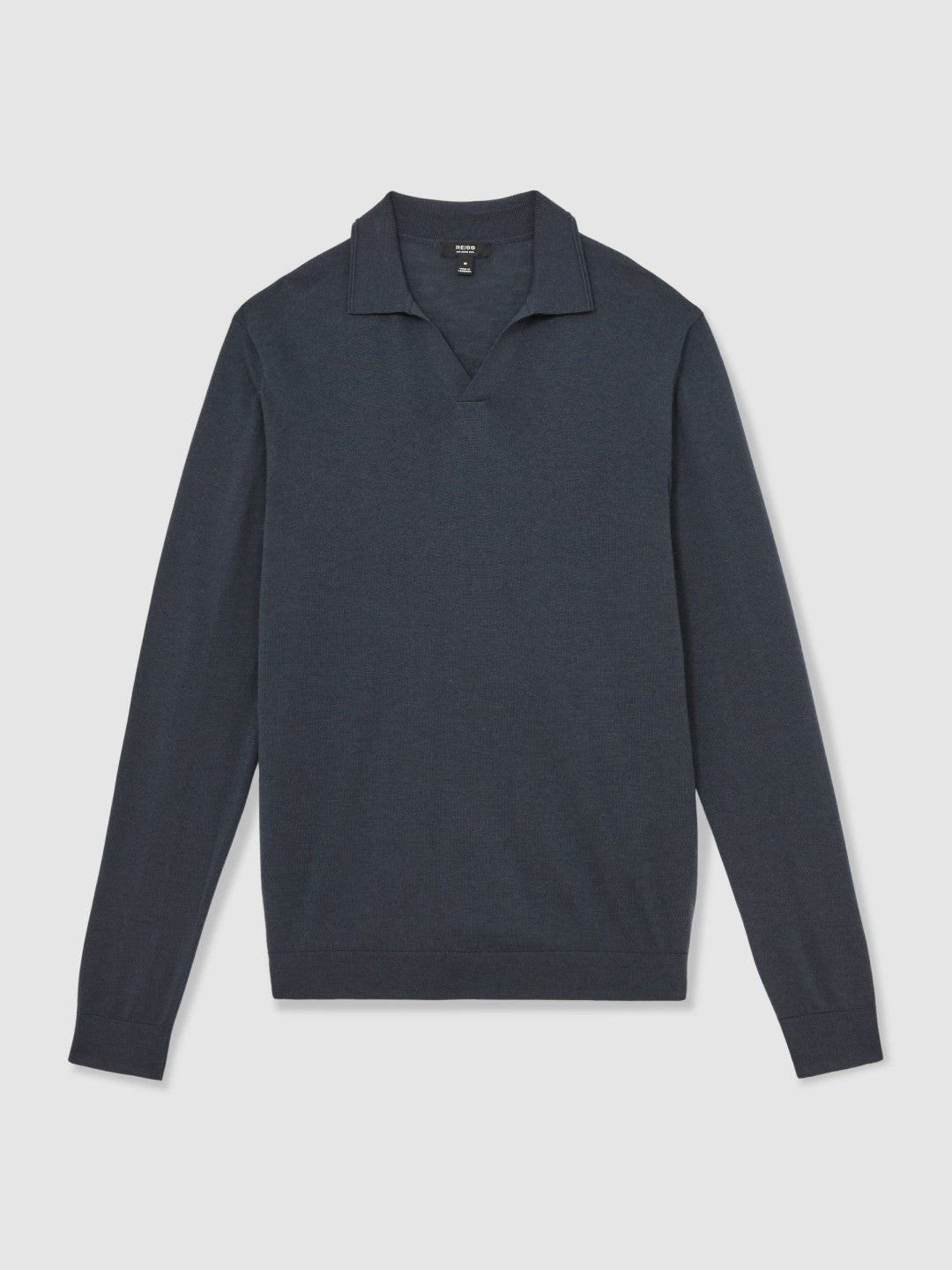 Men Merino Wool Open-Collar Polo Shirt in Midnight Navy