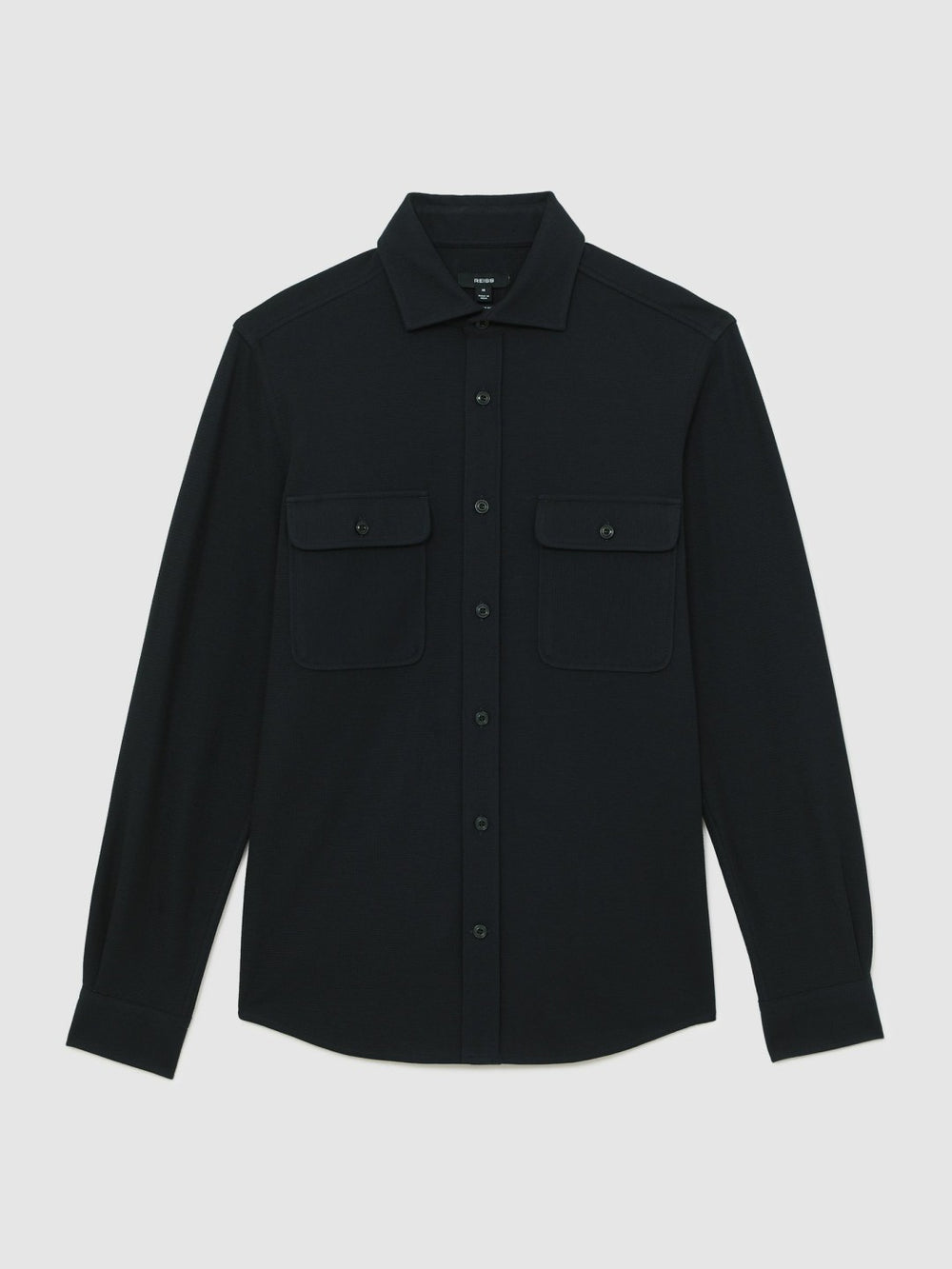 Men Textured Twin Pocket Cotton Blend Overshirt in Navy