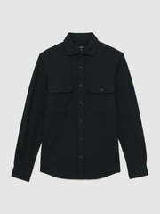 Men Textured Twin Pocket Cotton Blend Overshirt in Navy