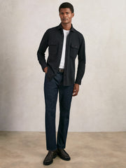 Men Textured Twin Pocket Cotton Blend Overshirt in Navy