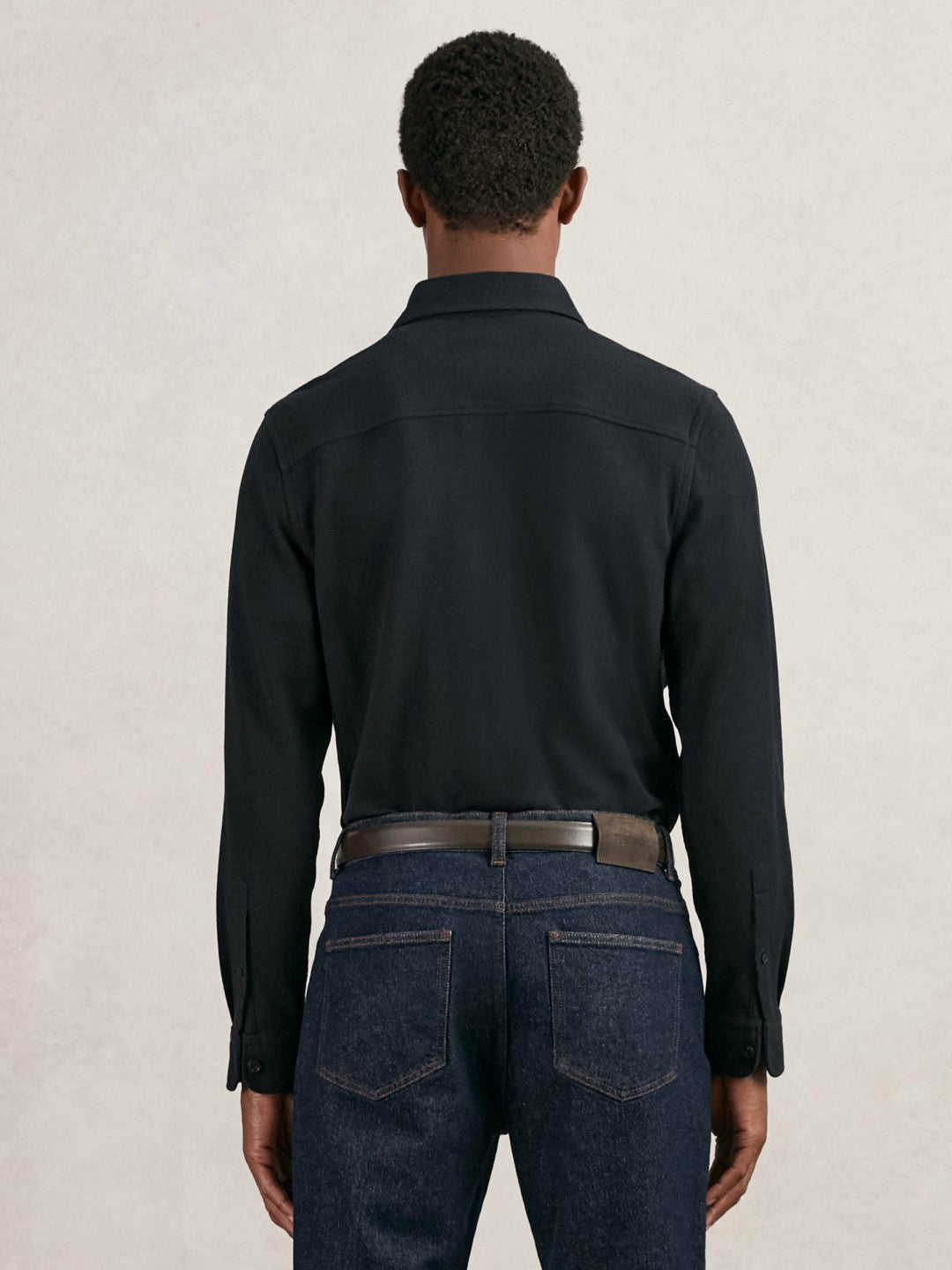 Men Textured Twin Pocket Cotton Blend Overshirt in Navy