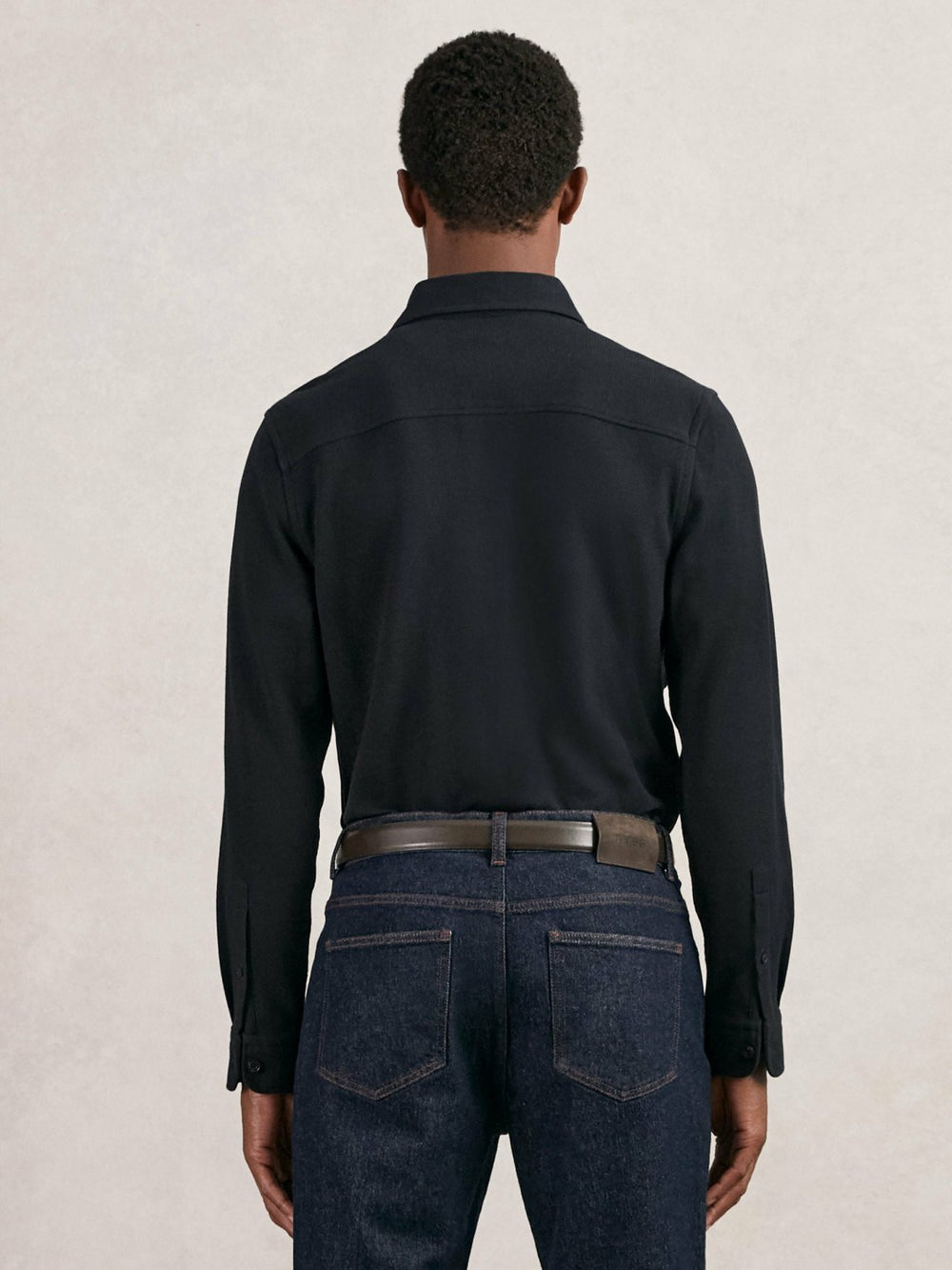 Men Textured Twin Pocket Cotton Blend Overshirt in Navy