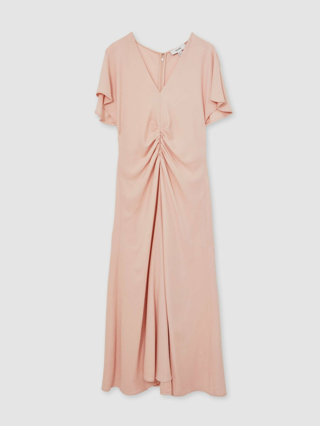 Women Ruched-Front Midi Dress in Pale Pink