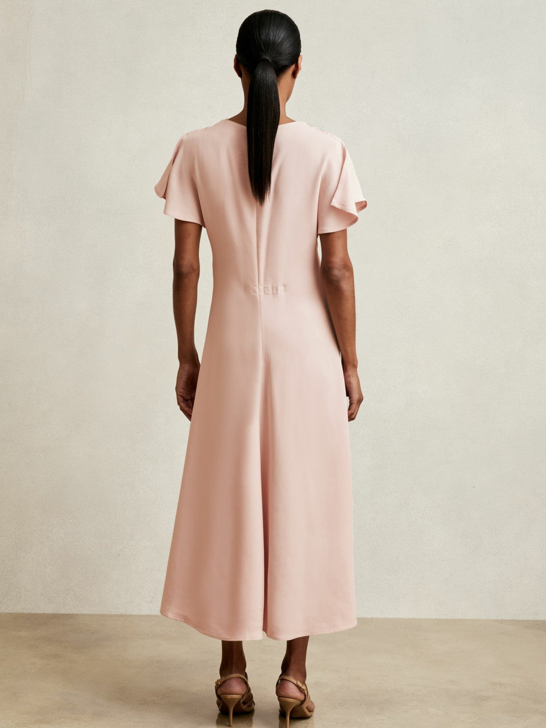 Women Ruched-Front Midi Dress in Pale Pink