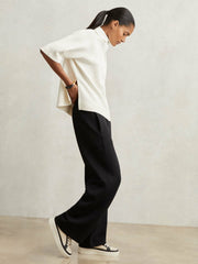 Women Petite Wide-Leg Interlock Drawstring Joggers in Black