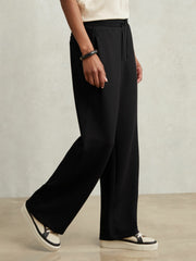 Women Petite Wide-Leg Interlock Drawstring Joggers in Black