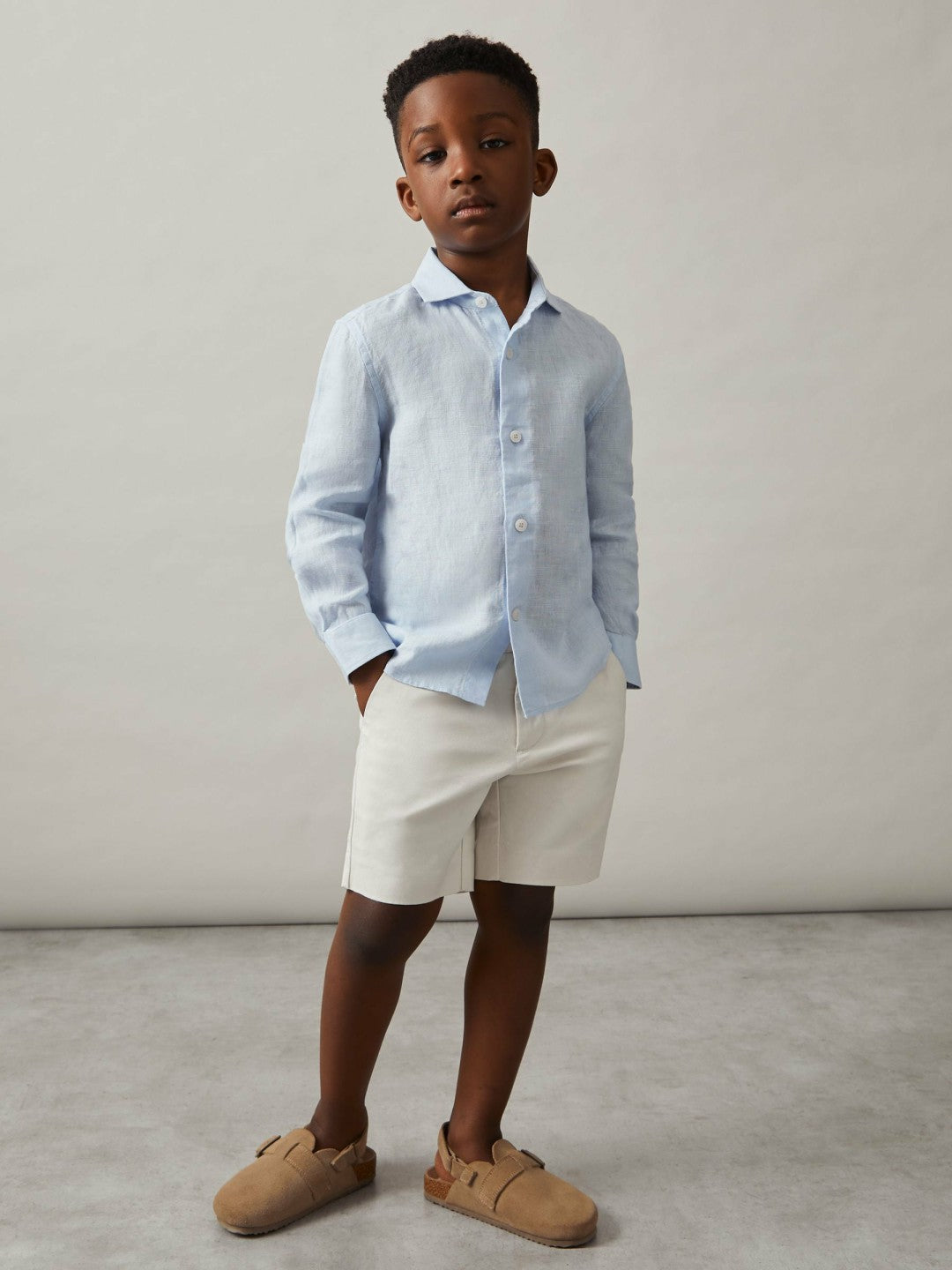 Children & Baby 3-9 yrs Linen Cutaway Collar Shirt in Pale Blue