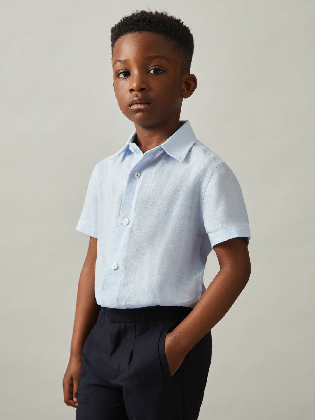 Children & Baby 3-9 yrs Short Sleeve Linen Shirt in Pale Blue