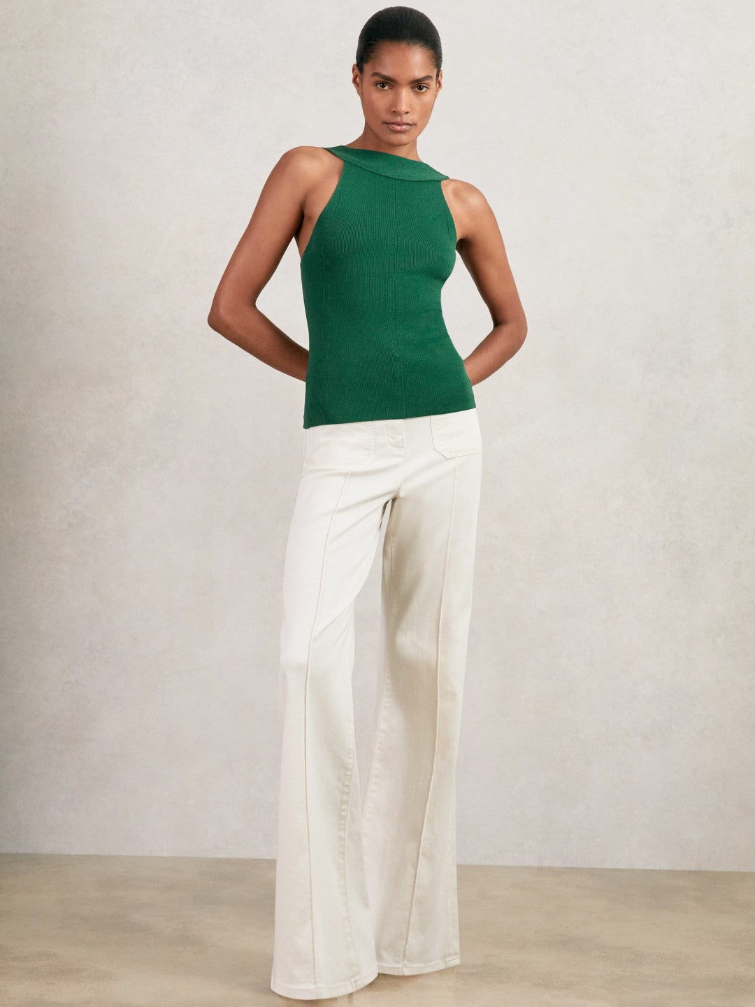 Women Low-Back Rib-Knit Vest in Green