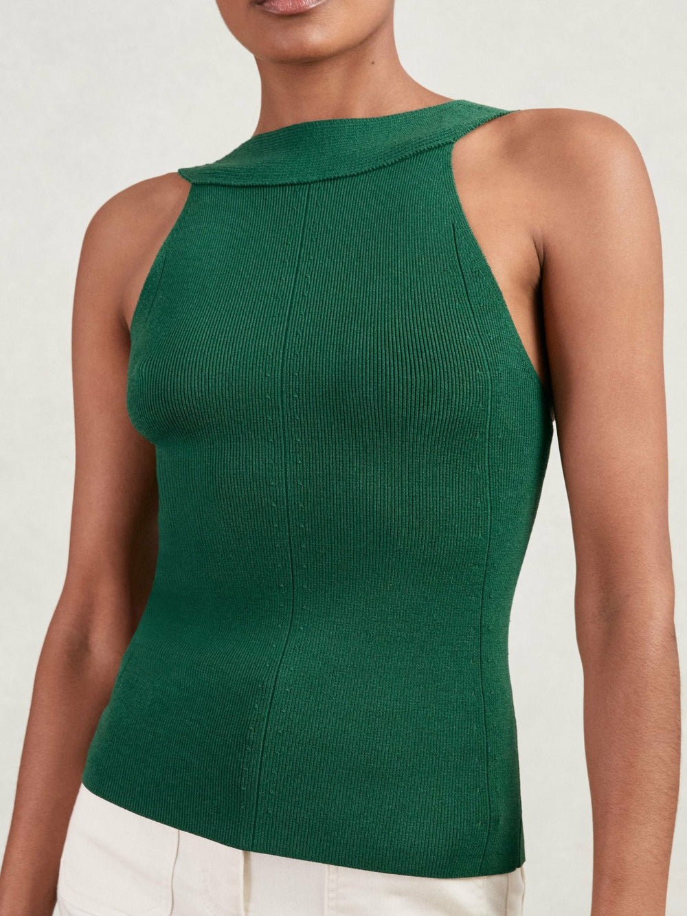 Women Low-Back Rib-Knit Vest in Green