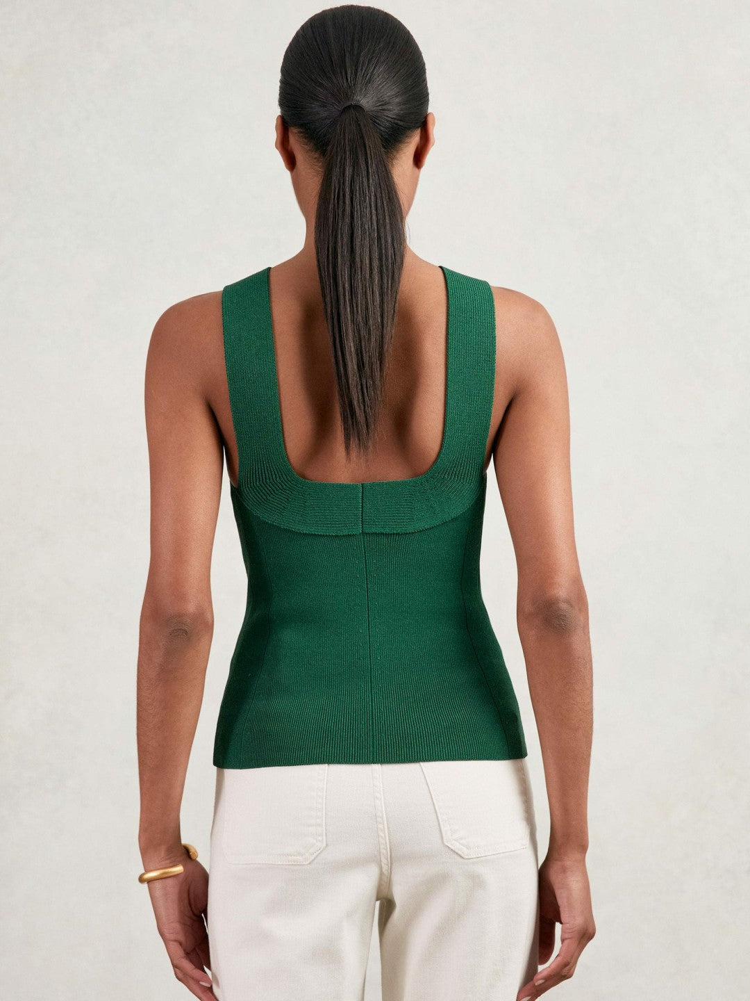 Women Low-Back Rib-Knit Vest in Green