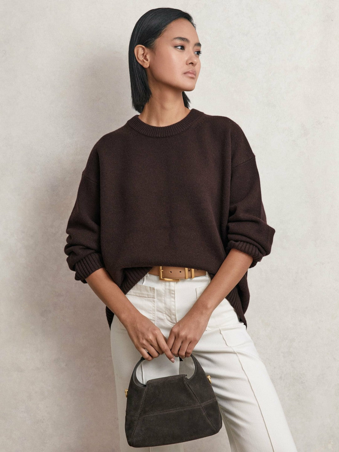 Women Wool-Cashmere Crew-Neck Jumper in Plum