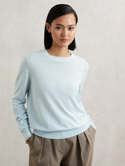 Women Merino Wool Crew-Neck Jumper in Blue