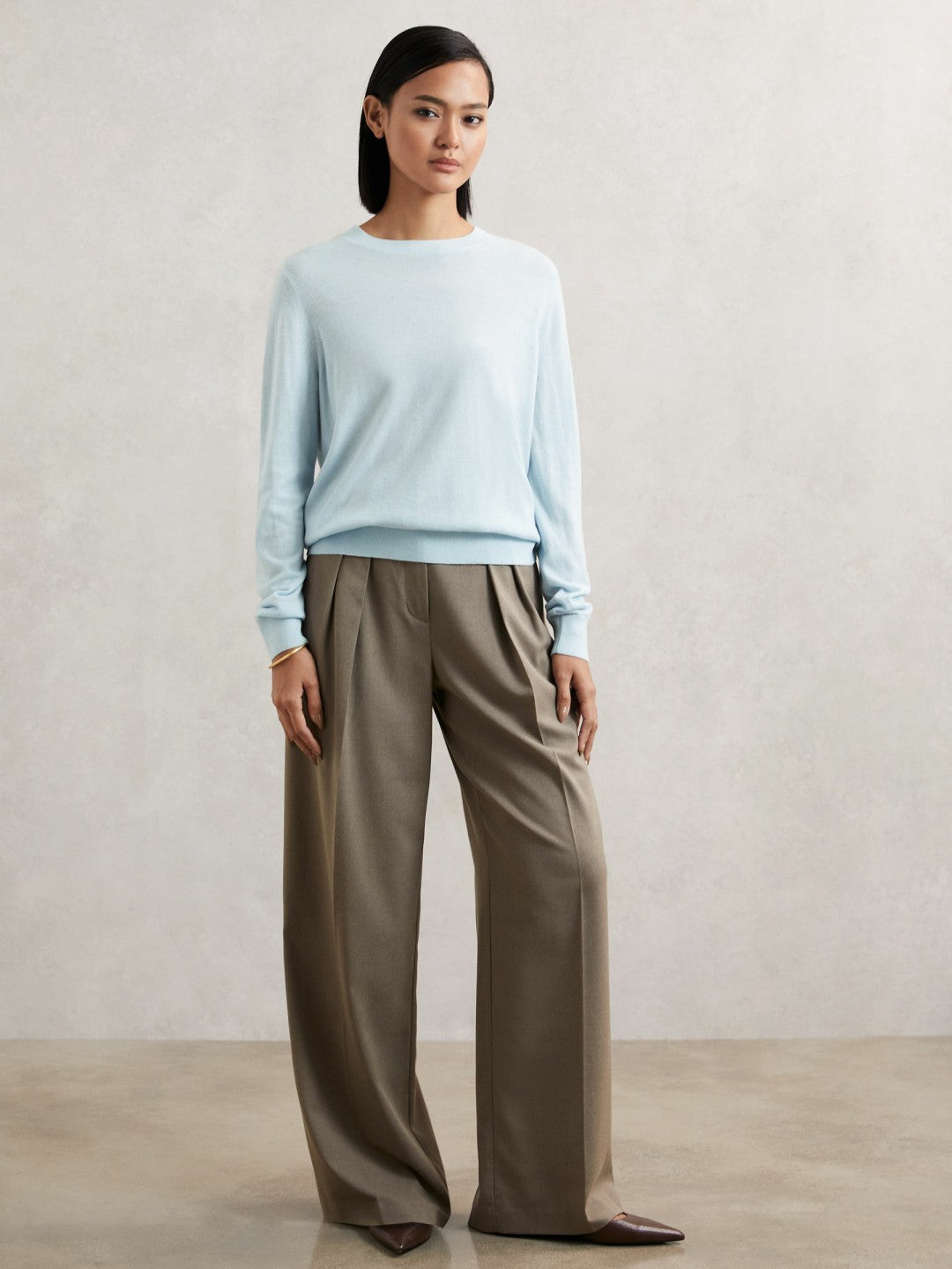 Women Merino Wool Crew-Neck Jumper in Blue